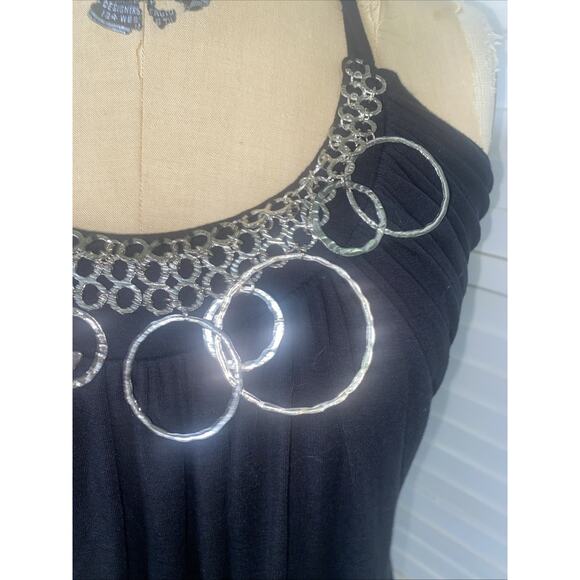 y2k Baby Phat Halter Mini Black Short Dress Backless Silver Chainmail Sz Medium - Picture 4 of 9